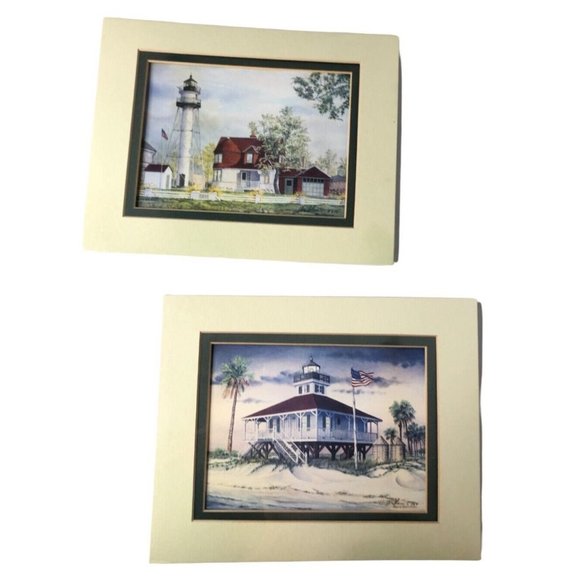 Lighthouse Prints 5x7 Mark Sherman Boca Grande Coney Island Matted Green Decor - Picture 1 of 10